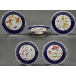 A Minton's cobalt ground bone china dessert service, c1880, printed and painted with insects and