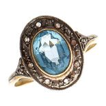 A topaz and white stone cluster ring, in gold, indistinct foreign control mark, 3.1g, size P Good