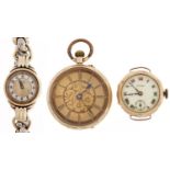 A Swiss gold keyless cylinder lady's watch, c1900, 35mm, marked 14c, a Cymer gold lady's