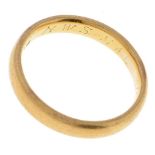 A gold wedding ring, marked 22ct, size Q, 6g Slight wear consistent with age