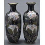 A pair of Japanese cloisonné enamel hexagonal vases, Meiji period, decorated with hydrangea, 37cm