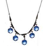 An electric blue paste and marcasite fringe necklace, c1930