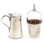 A Victorian silver tankard novelty pepperette, 35mm h, by Saunders & Shepherd, Chester 1898 and a