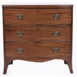 A George IV bow fronted mahogany chest of drawers, on splayed feet, 90cm l Re-polished, handles