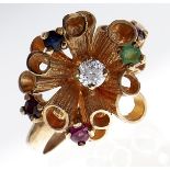 A multi gem ring, in 9ct gold, 3.8g, size P Good condition