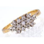 A diamond cluster ring, in gold, unmarked, 2.7g, size L Good condition