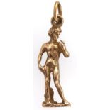 A gold pendant in the form of Michelangelo's David, marked 750, 3.5g Good condition