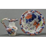A Mason's Ironstone miniature or toy jug and bowl, c1830, in a Japan pattern, bowl 15cm diam,