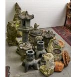 A quantity of garden planters and other ornaments, to include reconstituted stone garden gnome