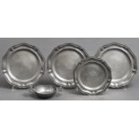 A pewter porringer, 19th c, with pierced crown shaped lug handles, 18.5cm l, pseudo hallmarks and