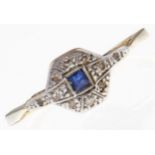 A sapphire and diamond ring, in gold marked 18ct PLAT, 2.3g, size Q Wear consistent with age and