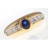 A sapphire and diamond ring, in 18ct gold, 5.2g, size K Good condition