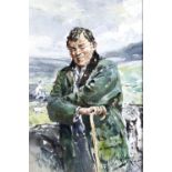Gordon King  (1939-) - Sheep Farmer,  signed, watercolour, 26 x 17.5cm Good condition