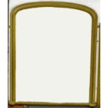 A Victorian gold painted arched over mantel mirror with moulded frame, black painted compressed ball