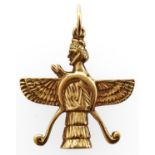 An ancient Egyptian style gold pendant in the form of a winged man, 5.3g Light wear scratches only