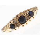 A sapphire and diamond ring, in gold, marks rubbed, 1.9g, size R½ Hoop worn and slightly bent
