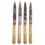 A set of three French silver gilt hafted table knives, maker's, charge and discharge marks, by