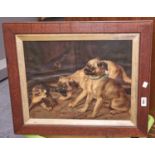 Miscellaneous pictures and prints, to include a Victorian chromolithograph of pug dogs, in oak frame