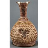 A Zsolnay honeycomb reticulated, double walled vase, designed by Tade Sikorski, c1888, decorated