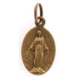 A French gold Blessed Virgin Mary pendant, indistinct control mark, 1.7g Light wear