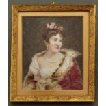 Attributed to Mary Pitts, ARMS (exhibited 1893-1929) - Portrait Miniature of a Lady, in a red