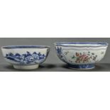 A Chinese moulded blue and white and famille rose punch bowl, Qing dynasty, Qianlong period, painted