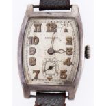 A Rolex silver tonneau wristwatch, Unicorn, case back engraved with a mirror monogram, 30 x 36mm,