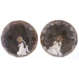 A pair of Victorian citrine dress studs, c1880, with silver foot, silk lined and fitted scarlet