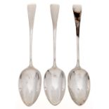 A set of three Edwardian silver tablespoons, Old English pattern, by Charles Boyton, London 1902,