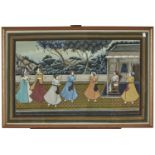 Indian School, 20th c - Court Scenes, two, gouache on cloth, 55 x 84.5cm and circa (2) Good