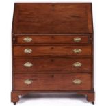 A George III mahogany bureau, early 19th c, on later castors, 98cm l Minor faults and old re-