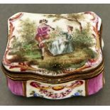 A Continental giltmetal mounted porcelain snuff box, 20th c, of cartouche shape, in 18th c style,