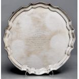 A George V silver salver, on four feet, 35.5cm diam, by James Deakin & Sons, Sheffield 1933, 44ozs