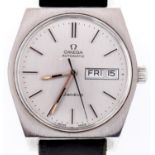 An Omega stainless steel self winding wristwatch, with day and date, No 350955/6, 35 x 35mm,