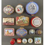 Fifteen Halcyon days and similar enamel boxes, 20th / 21st c, 63mm and smaller Good condition