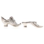 A Continental silver shoe novelty pin cushion, 73mm l, import marked, Saunders and Shepherd,