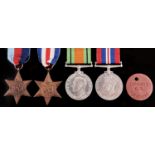 WWII, four, 1939-1945 Star, France and Germany Star, Defence Medal and War Medal, fibre tag named