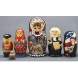 A quantity of carved wooden bear toys, together with six stacking 'Russian dolls', various