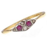 A ruby and diamond ring, in gold marked 18ct PLAT, 1.9g, size Q Good condition