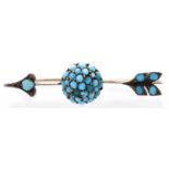 A turquoise set silver gilt arrow brooch, late 19th c