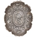 A Continental silver lobed oval sweetmeat dish, c1900, embossed with flowers, 14cm l, apparently