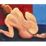 20th c School - Female Nude, signed with initials, M D, oil on canvas, 50 x 61cm, unframed Good