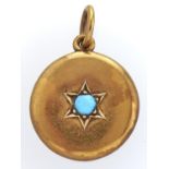 A Victorian gold locket, c1900, set with a turquoise, 3.6g Lacks glass, otherwise good