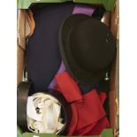 A set of judicial robes, collars in black leather collar box and a bowler hat