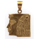 An Egyptian gold mask pendant, control mark, 3.2g Good condition