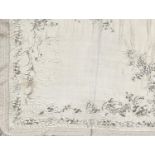 A Chinese ivory silk table cloth, finely worked in ivory silk with flowerheads, leafage within