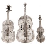 A Dutch miniature silver box in the form of a viola, 11.5cm l, import marked, Alfred Lewis, London
