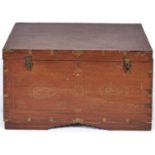 An Indian brass wire inlaid hardwood dowry chest, 20th c, with fitted interior and mirror to the