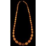 A necklace of 45 amber beads, 50g Good condition
