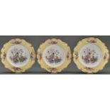 A Staffordshire bone china moulded dessert service, c1830, printed and painted with birds and